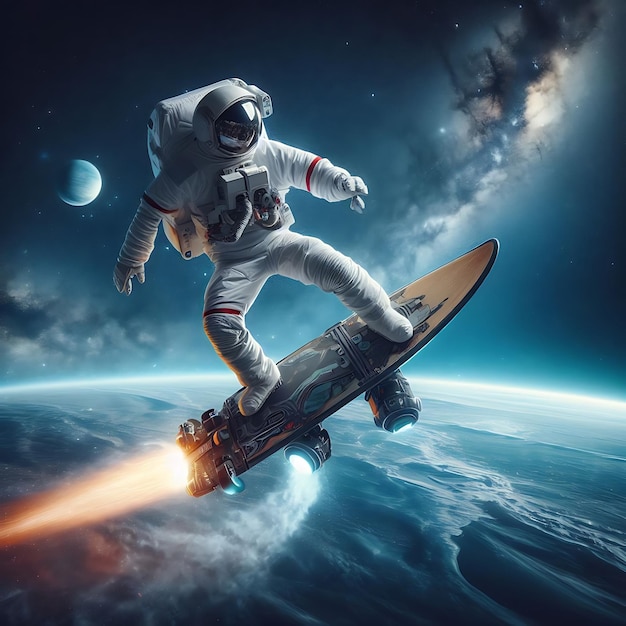 Galactic Surfing Astronaut in Space