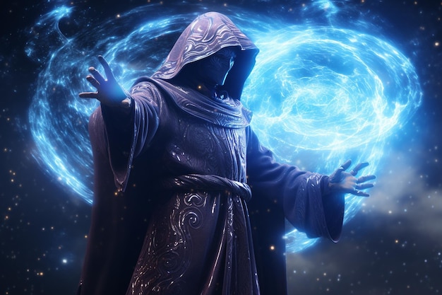 Galactic wizard conjuring a spell that bends the f 00321 01