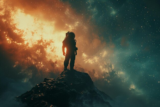 Galactische reiziger op een kosmische reis door nebu