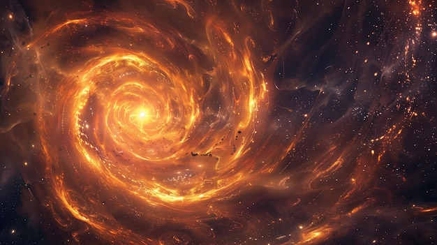 Galactische Spiraal van Sterren en Stof Een levendige afbeelding van een galactische spiraal met wervelende sterren en stof die een dynamische kosmische scène creëert