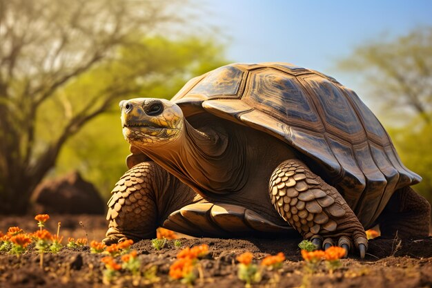 Galapagos-schildpad in de zon