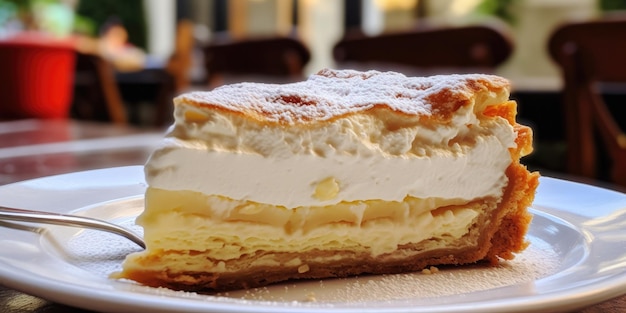 Galatopita Milk Pie Delight in a charming caf Creamy Sweetness Pie Slice Galatopita Close