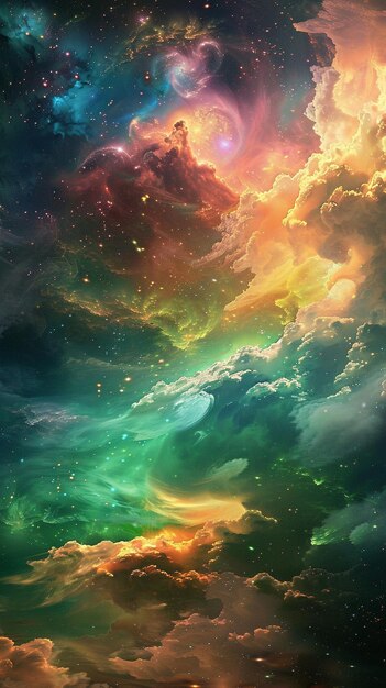 galaxy and clouds with a rainbow over it generated by ai