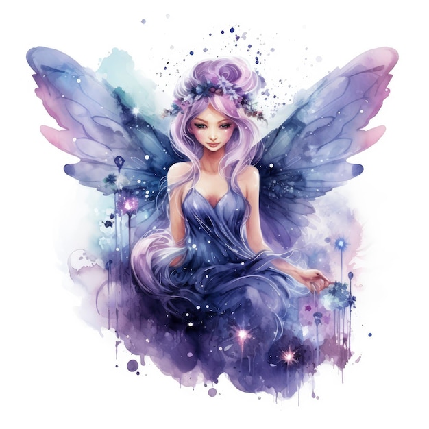 Galaxy fairy clipart watercolor white backgorund clip