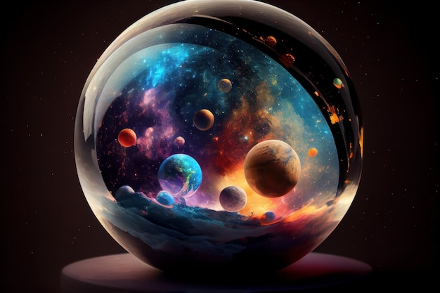 Galaxy inside a crystal ball Created with generative AI technology