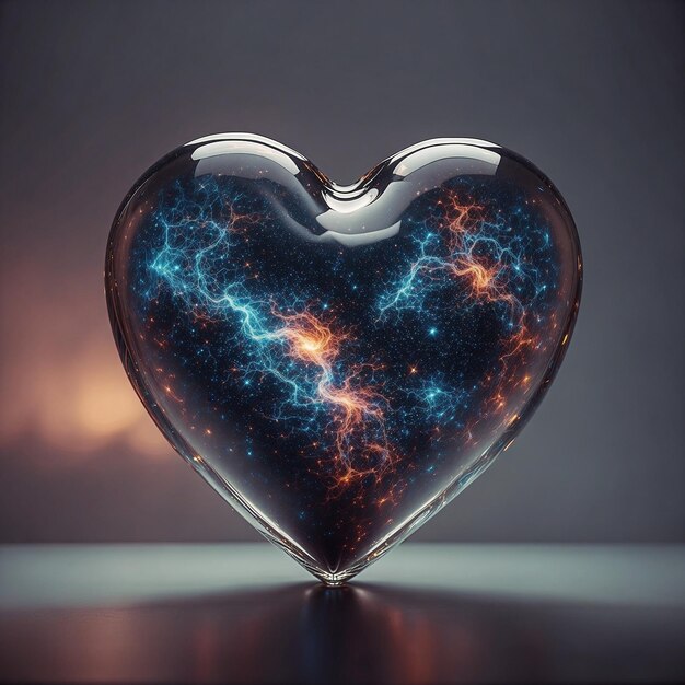 Photo a galaxy inside a glass heart