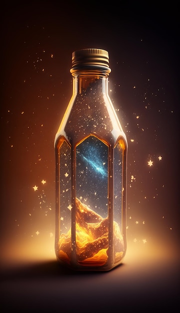 背景が暗い瓶の中の銀河