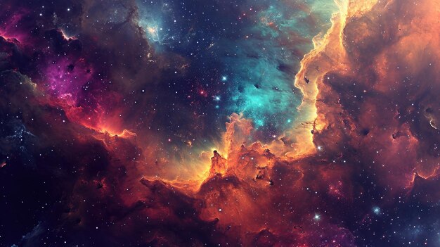 Galaxy panorama background abstract interpretation with colorful cosmic clouds and star explosions