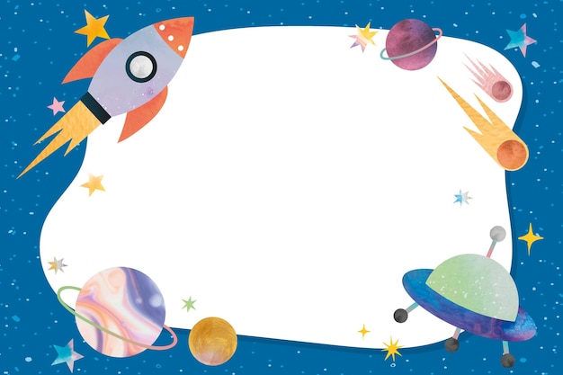 galaxy png frame in blue with cute doodle graphics for kids