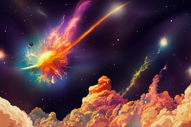 Galaxy space background with explosion with fire, smoke.\
beautiful background.