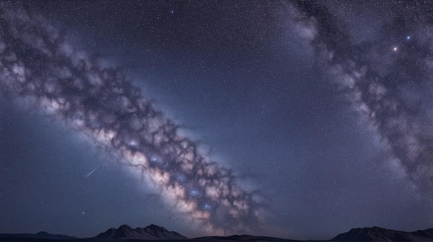 Galaxy star field illuminates dark mountain landscape