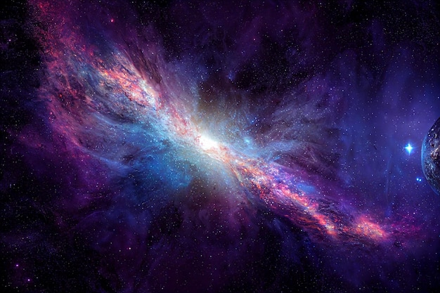 Galaxy and stars colorful background with nebulas and black\
holes copy space banner