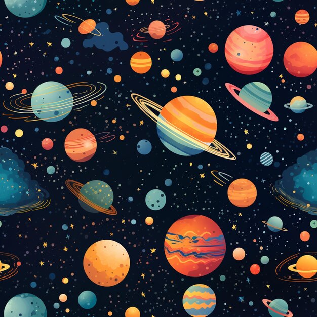 galaxy with colorful planets pattern