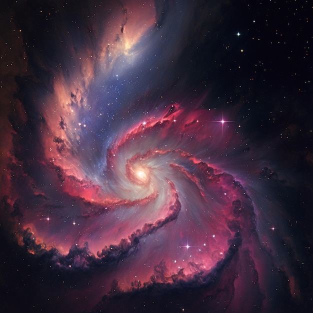 A galaxy with a pink and blue swirl