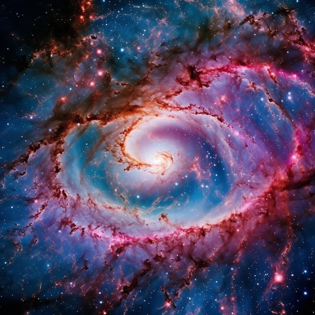 A galaxy with a spiral design in the center.