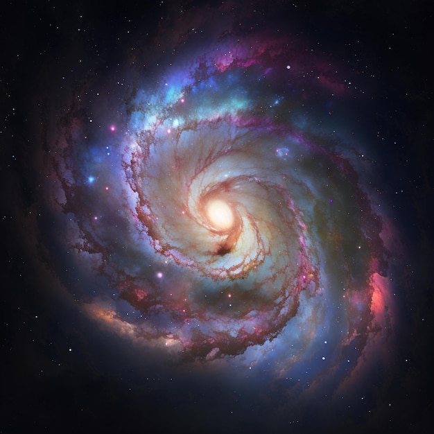 Foto una galassia con un disegno a spirale che dice 