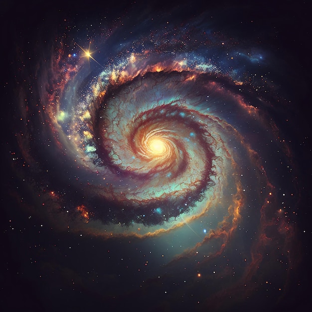 A galaxy with a spiral design that says the word galaxy