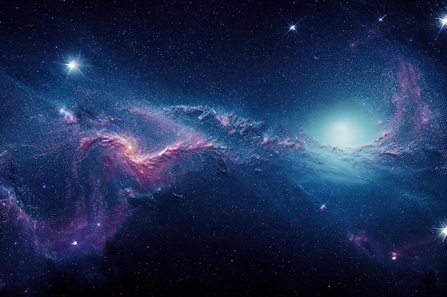 우주에 별과 우주 먼지가 있는 은하 우주 성운 3d 그림