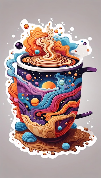 Galaxy Within a Cup of Coffee Colorful Vector Illustration