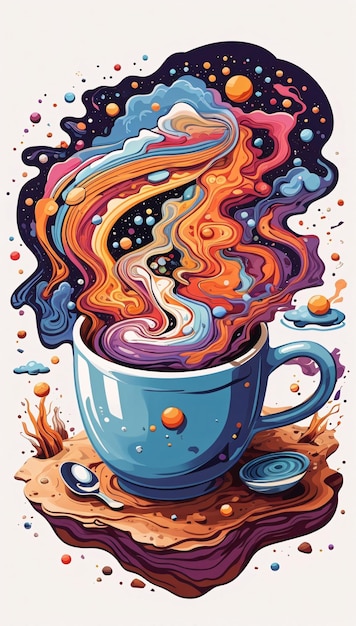 Galaxy Within a Cup of Coffee Colorful Vector Illustration