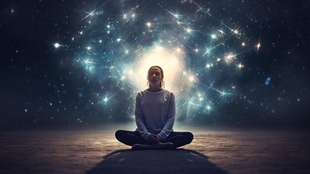 Photo galaxyminded meditation in serene space