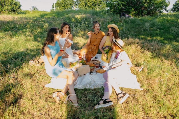 Galentines dag slaapfeestje zomer picknick feestideeën buiten verzamelen met vrienden jonge vrouwen