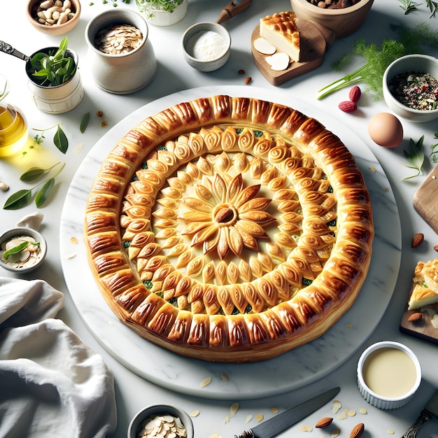 Galette des Rois with Almond Cream on Marble Counter