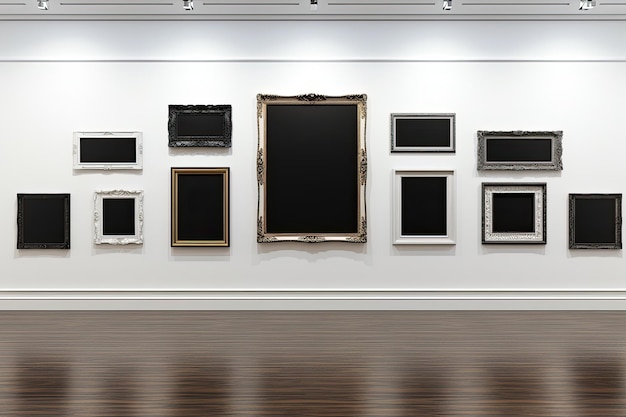 Gallery Interior with empty frames on wall