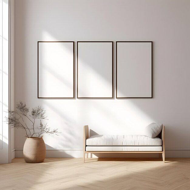 Gallery wall mockup in interior 3d render