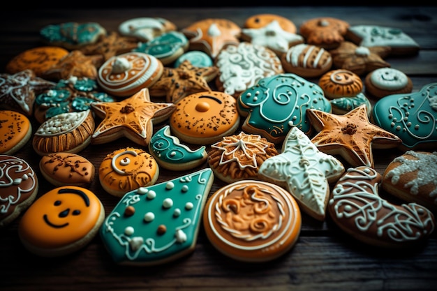Photo galletas decoradas de halloween en mesa de madera estilo embrujado y acabado brillante