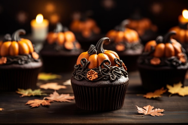 Galletas Decoradas de Halloween en Mesa de Madera Estilo Embrujado y Acabado Brillante