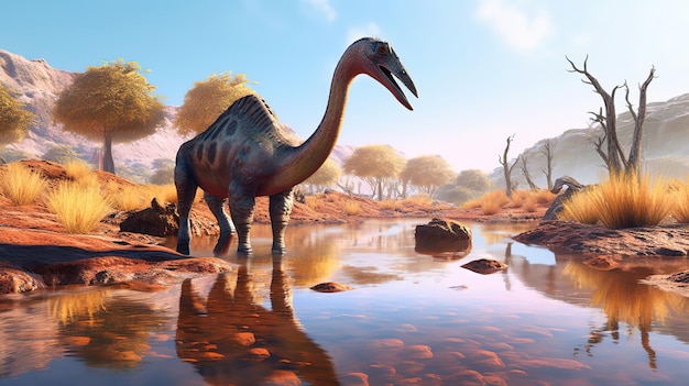 Gallimimus een snellopende theropode dinosaurus die leefde in het Late KrijtGeneratieve AI