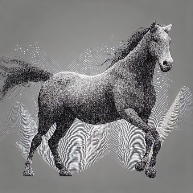 Фото Иллюстрация вектора частиц галопирующей лошади