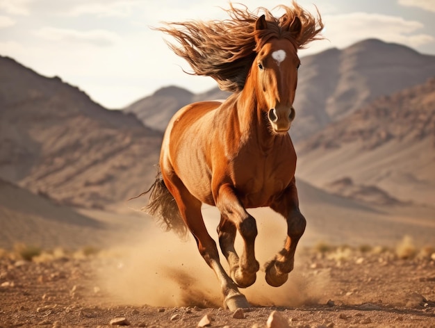 Foto cavallo selvaggio al galoppo nel deserto