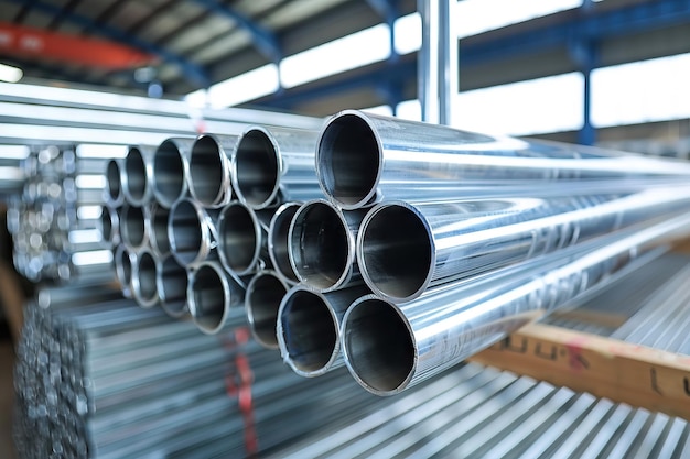 Photo galvanized aluminum chrome stainless pipes in warehouse for shipment