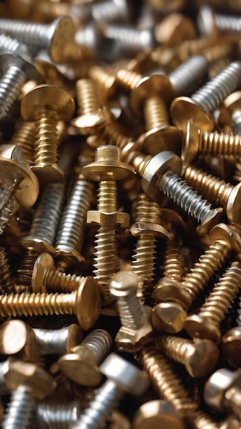 galvanized large wood screws in a heap closeup
