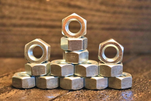 Galvanized nuts on the table