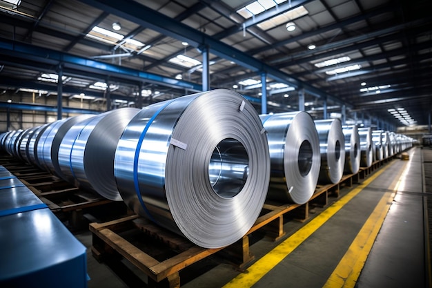 Galvanized Steel Sheet Rolls Stored in Factory or Warehouse AI