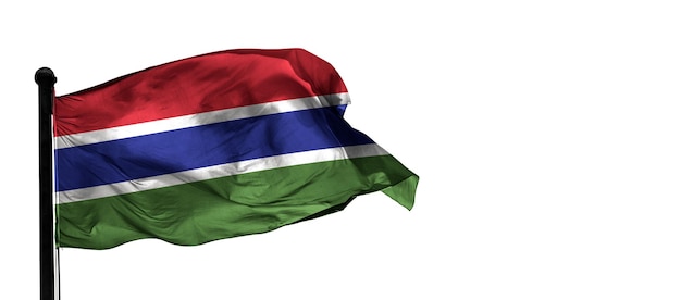 Gambia Country 3D wind wapperende vlag en whithe achtergrond