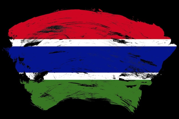 Gambia flag on distressed black stroke brush background