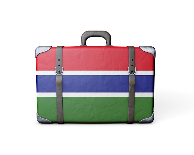 Gambia flag on a vintage leather suitcase 3D Rendering