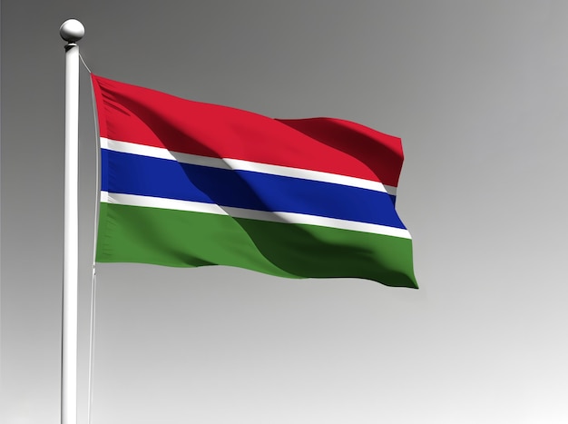 Gambia national flag waving on gray background