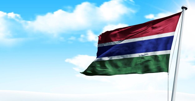 gambia waving 3D render Flag, on a blue sky background. - image