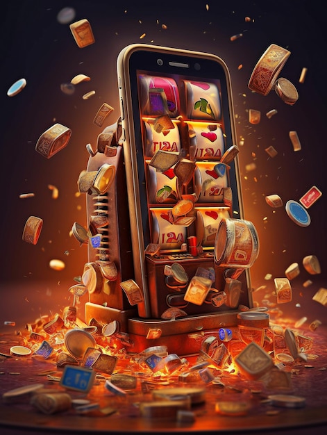 Photo gambling online slots on smartphone created with generative ai