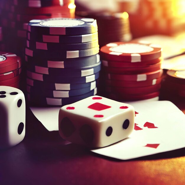 Gambling Poker Cards Chips and Dices Concept