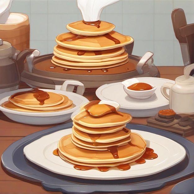 game art of a pancake anime style illustration with strawberry on top