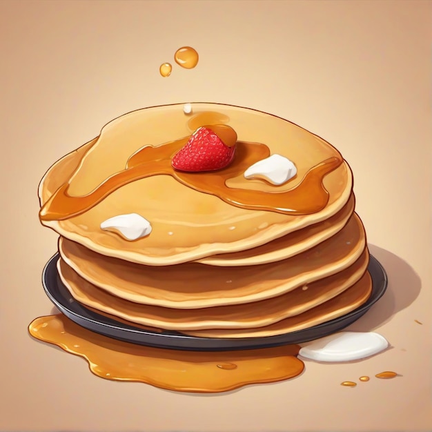 Game art of a pancake anime style illustration with strawberry on top