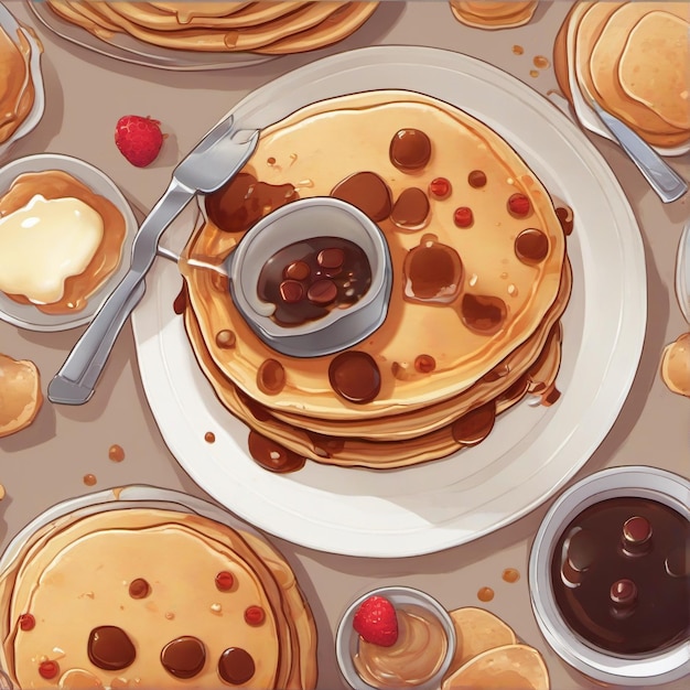 game art of a pancake anime style illustration with strawberry on top