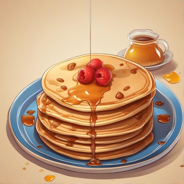 Photo game art of a pancake anime style illustration with strawberry on top