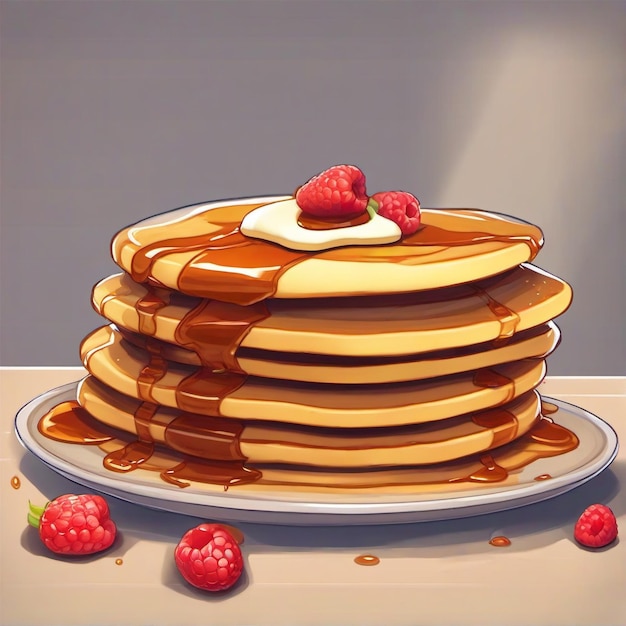 game art of a pancake anime style illustration with strawberry on top